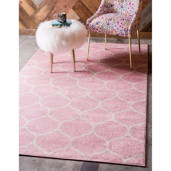 Unique Loom Rounded Trellis Frieze Rug, Pink, 10x14 ft