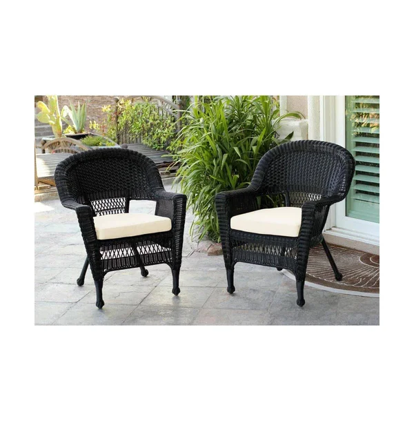 Jeco W00205-C_2-FS001-CS Honey Wicker Chair with Ivory Cushion - Set of 2
