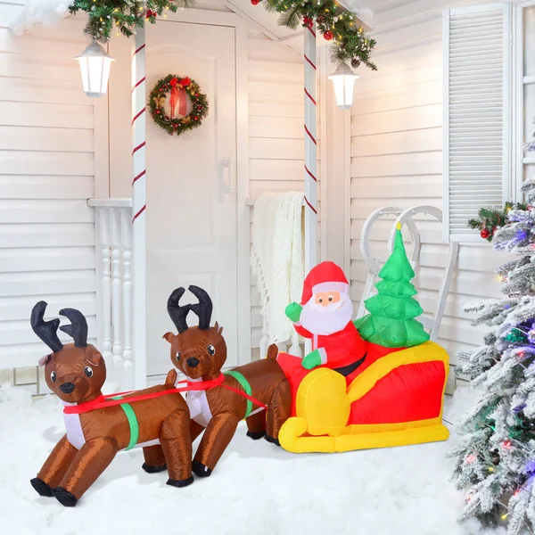 Homcom Inflatable LED Lit Christmas Santa and Reindeer Lawn Yard Decoration