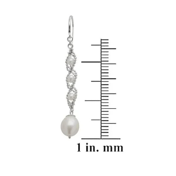 PearLustre by Imperial White Sterling Silver Freshwater Pearl Dangle Earrings (8-8.5 mm, 3-3.5 mm) Stg Imperial Lace FWP Drop