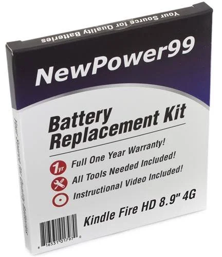 Amazon Kindle Fire HD 8.9x22 4G Battery Replacement Kit with Tools - Video Instructions, Extended Life Battery and Full One Year