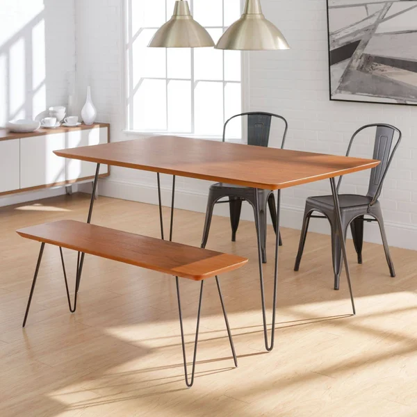 Walker Edison Contemporary Mid Century Modern Urban Square Hairpin 4-Piece Dining Set w/ Café Chairs - Walnut/Black
