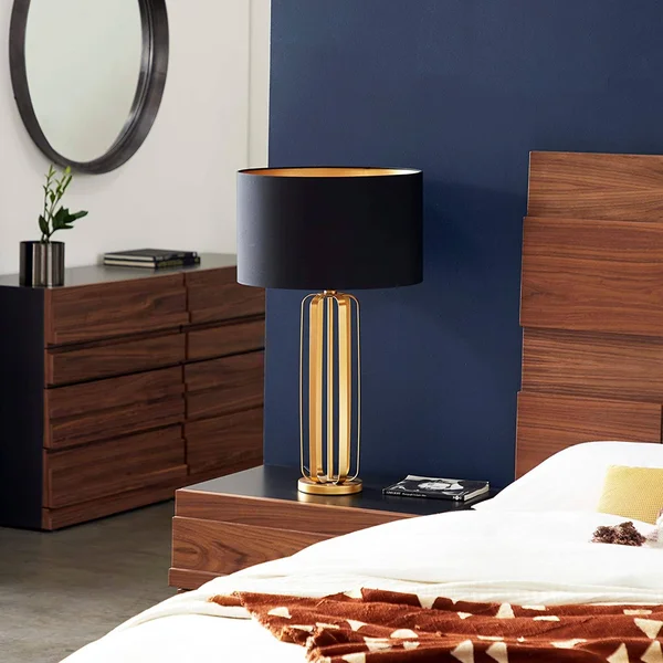 UKN Contemporary Metallic Gold Table Lamp Black Shade 18x22 x 30x22 17 29 Modern