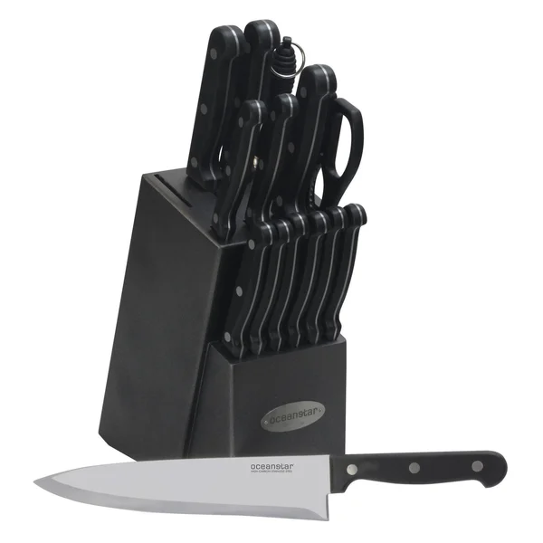 Oceanstar Contemporary 15-Piece Knife Set with Block - Elegant Black
