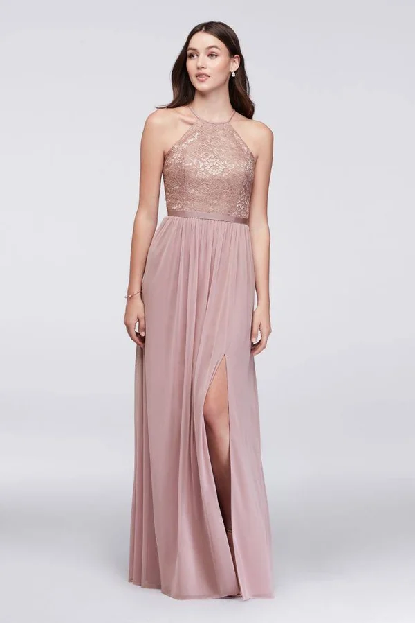Open-Back Lace and Mesh Bridesmaid Dress - Rose Gold Metallic, 8