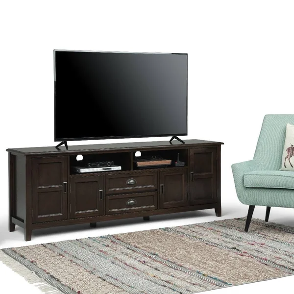 Simpli Home Burlington Farmhouse Solid Wood 72x22 TV Media Stand - Mahogany Brown