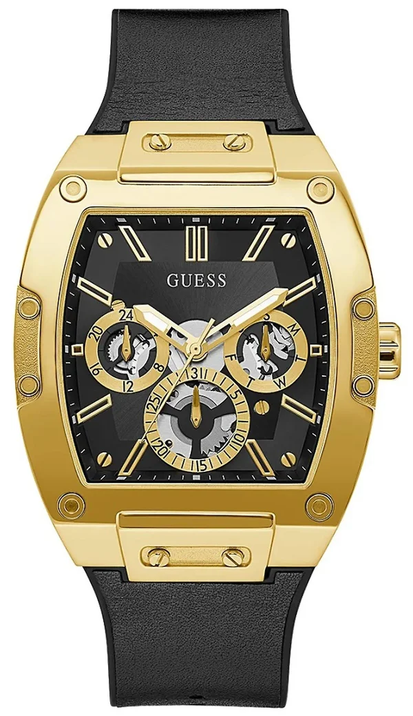 Guess Men's Black and Gold-Tone Square Multifunction Watch - Black