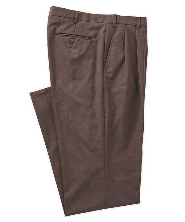 Men's Westport 1989 Traditional Wrinkle Free Pleated Wool Blend Dress Pants - Brown - Size R52