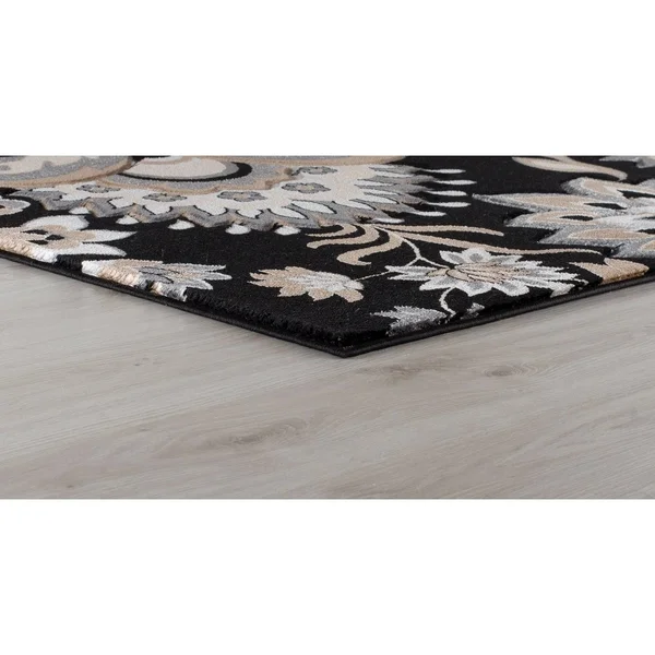 Glamour Collection Floral Area Rug - 5& Round - Cream/Beige