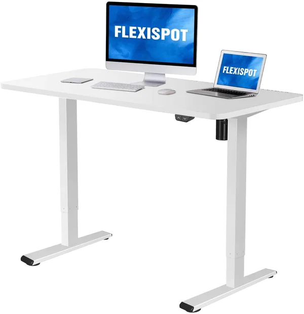 FlexiSpot EC1 Electric White Standing Desk Adjustable Height Desk, 48 x 30 Inches Whole Piece Board Sit Stand Desk Home Office W