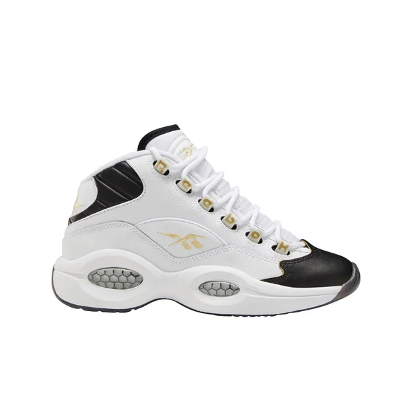 Reebok Question Mid White/Black/Gold Grade School Kids& Shoes - Size: 5.5