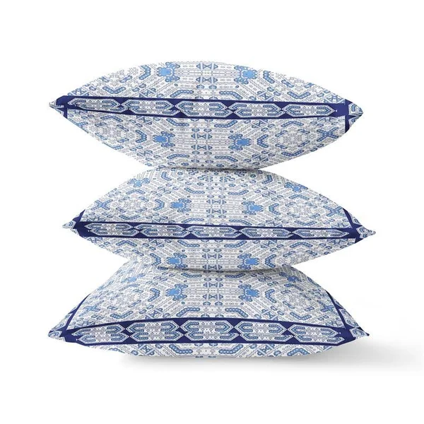 Geostar Wreath Palace Suede Zippered Pillow W Insert in Light Blue Navy 20 x 20