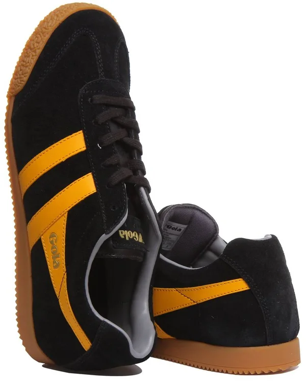 Gola Harrier Mens Black Yellow Suede Classic Trainers