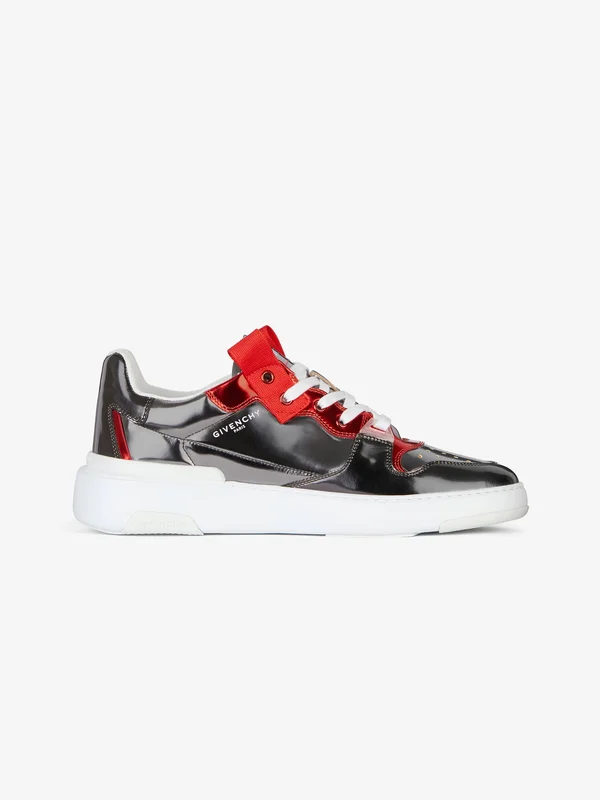 Givenchy - Men - Wing Low Two Tone Sneakers in Metallized Leather - Grey/Red - Size: 43