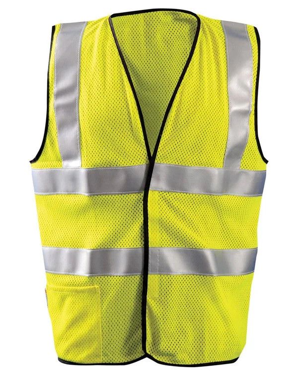 Occunomix LUX-SSFGCFR Premium Flame Resistant Dual Stripe Mesh Vest-Yellow/Lime-Medium