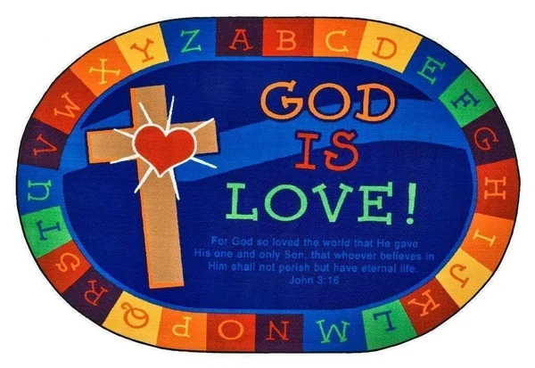 God Is Love Learning Oval Rug 6& x 9& - Carpets for Kids