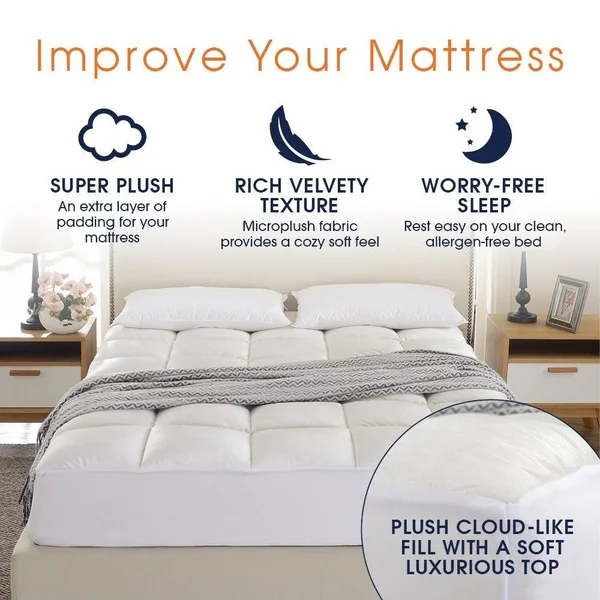 Cheer Collection Microplush Luxurious Alternative Down Mattress Pad, Topper and Protector (White - Twin)