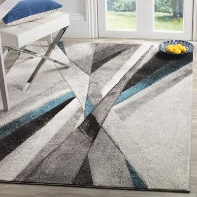 Orren Ellis Anne Abstract Gray/Teal Area Rug - Size: Runner 2&3 inch x 12&