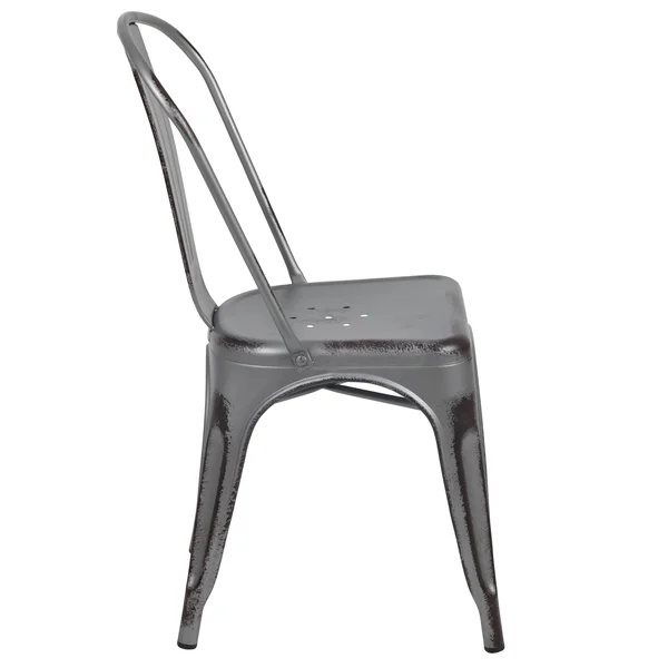 Distressed Metal Indoor-Outdoor Stackable Chair - Kitchen Furniture - Kelly Blue-Teal