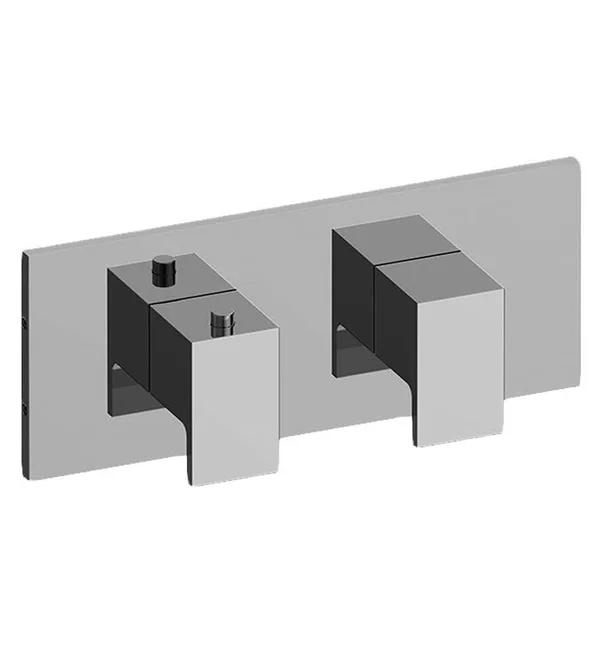 Graff M-Series 9 3/4x22 Two Hole Horizontal Thermostatic Valve Square Trim Plate with Solar Handle in Satin Nickel, SKU: G-8048H