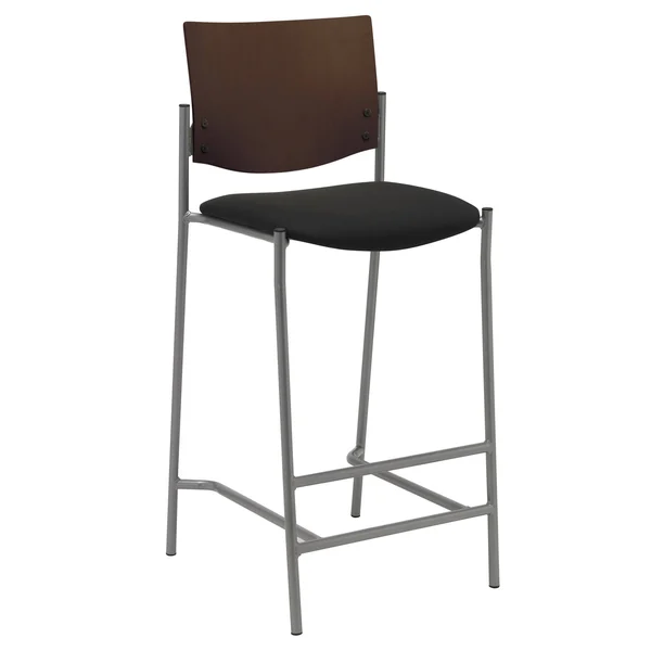 KFI Evolve Barstool with Silver Frame and A Chocolate Wood Back - Navy Fabric