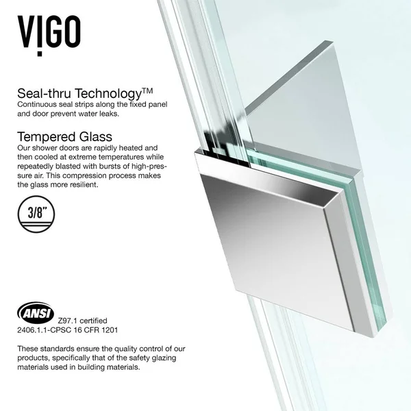 VIGO Monteray 32 x 40 Frameless .375-in. Clear Glass/Chrome Hardware Shower Enclosure