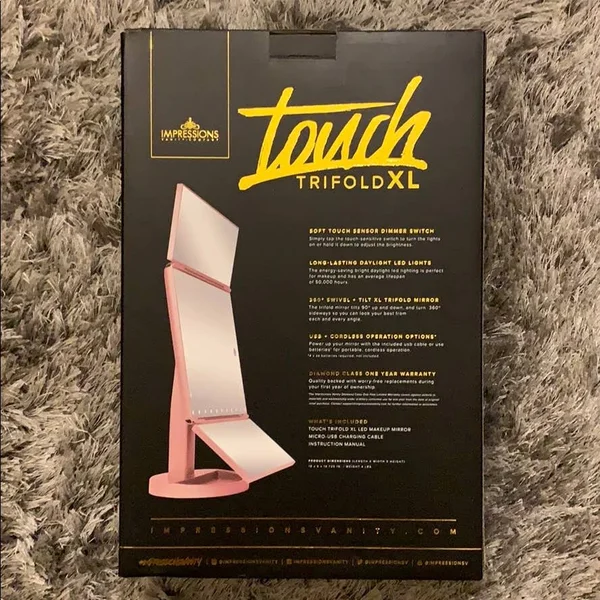 Impressions Vanity Company Touch Trifold XL Rose Gold Makeup Mirror.