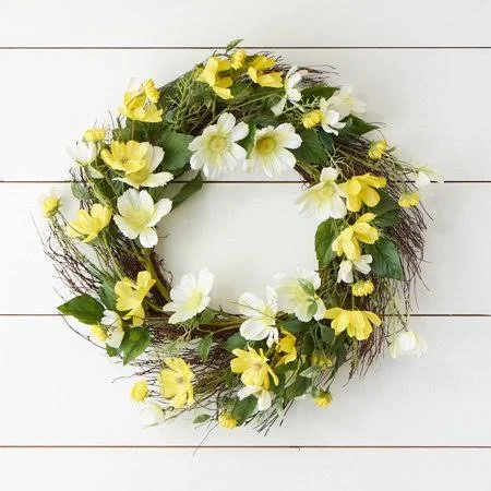 Yellow Artificial Cosmos Wreath-KF4960, Size: Large