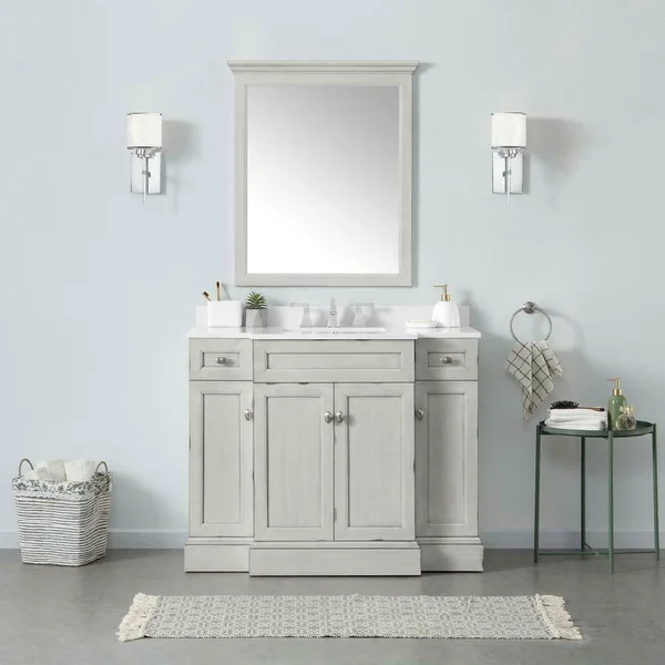 Home Decorators Collection 29.00 in. W x 34.00 in. H Framed Rectangular Beveled Edge Bathroom Vanity Mirror in Vintage Grey