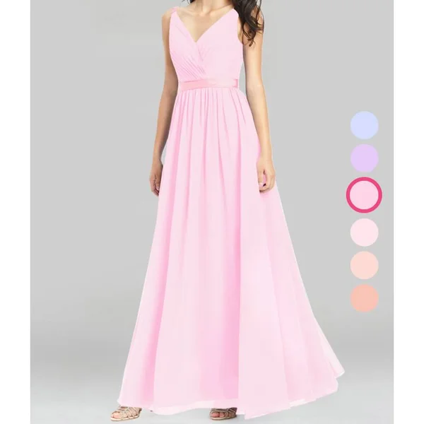 Azazie A-Line/Princess V-Neck Floor-Length Chiffon Bridesmaid Dresses - Candy Pink