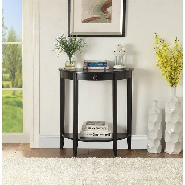 Black Wooden Justino II Console Table with 1 DRW & Open Compartment