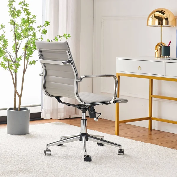 LUXMOD Mid Back Office Chair, Adjustable Swivel Chair, Ergonomic Desk Chair for Extra Back & Lumbar Support. - White