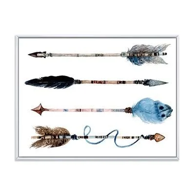 Ethnic Feathers and Flowers on Native Arrows IV - Painting on Canvas East Urban Home Format: White Floater Frame - Size: 12x22 H