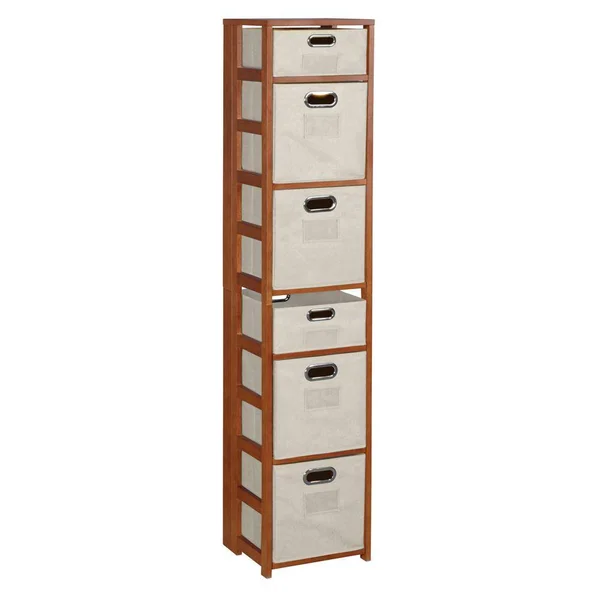 Regency Nemus Cherry and Natural 6-Shelf Folding Bookcase and Storage Tote Set - Cherry/Natural