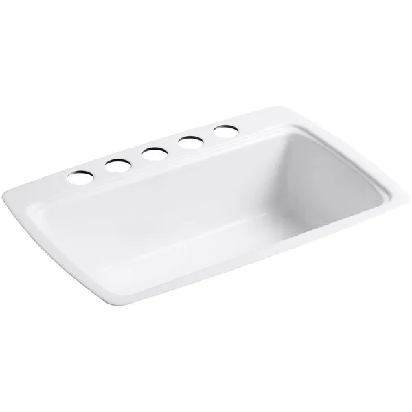 Kohler Cape Dory Undermount Cast Iron 33 in. 5-Hole Single Bowl Kitchen Sink in White with Basin Rack