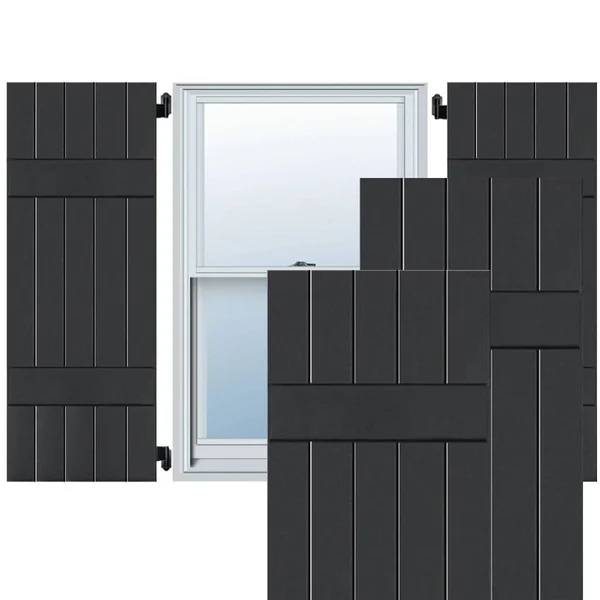 Ekena Millwork 18 in. x 48 in. Exterior Real Wood Pine Board & Batten Shutters Pair Black