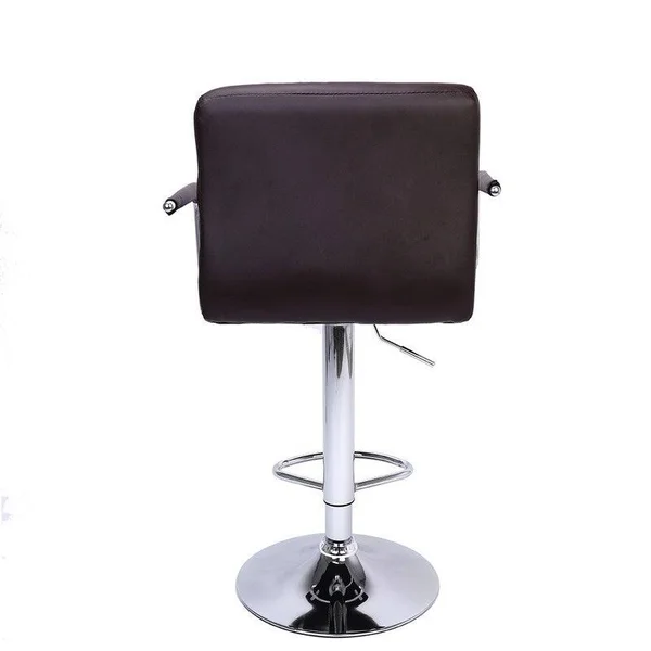 karlinc Modern Square PU Leather Adjustable Bar Stools with Armrest (Set of 2) - Brown