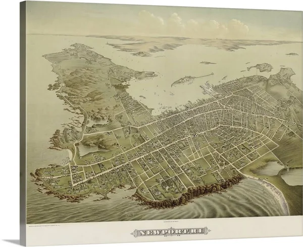 Vintage Birds Eye View Map of Newport - Rhode Island, Canvas Wall Art, 30x24, Great Big Canvas