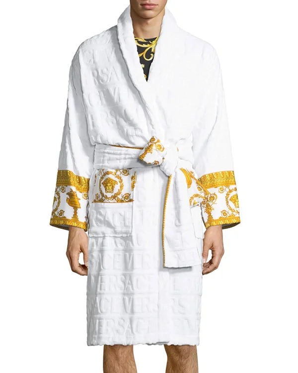 Versace Men's Barocco Sleeve Robe White