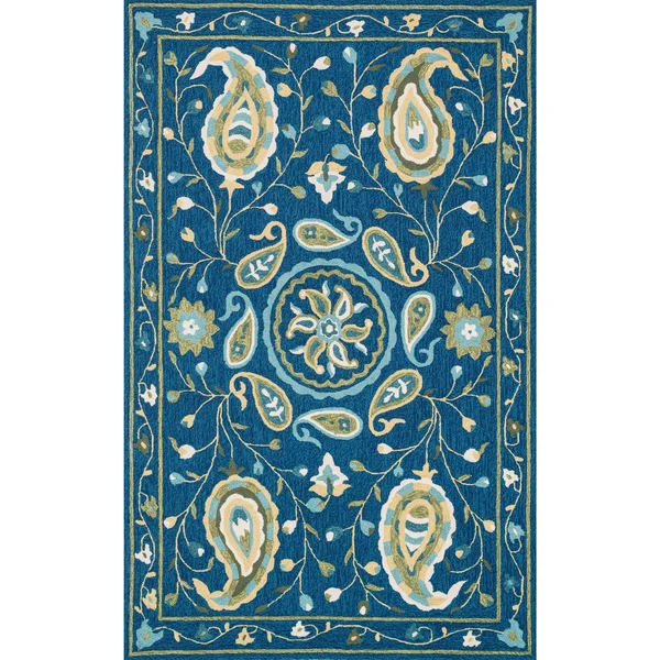 Alexander Home Valentina Hand-Hooked Floral Area Rug - Blue/Green 5& x 7&6x22