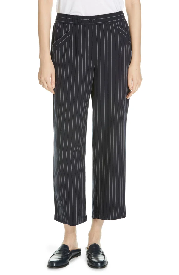 Eileen Fisher Womens Pinstripe Crop Wide Leg Pants