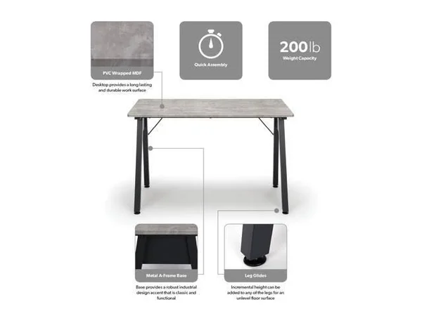Ofm Essentials Collection 48x22 Table Desk, in Concrete, Blk