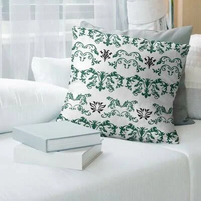 New York Fly Football Baroque Square Pillow Cover East Urban Home Color: White/Dark Green/Blue, Size: 14x22 x 14