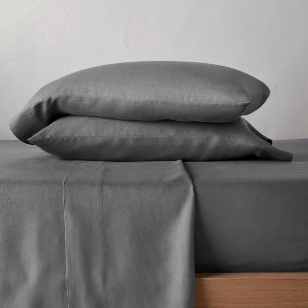Full 100% Washed Hemp Solid Sheet Set Dark Gray - Casaluna