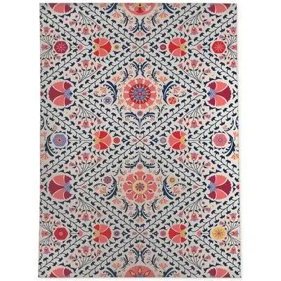 Lesquin Floral Pink/Navy/Orange Area Rug Ebern Designs Rug Size: Rectangle 9& x 12&