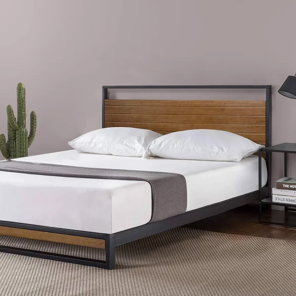 Zinus Suzanne Metal and Wood Platform Bed with Headboard, Box Spring