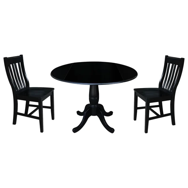 International Concepts 42x22 Round Top Pedestal Table with 2 Chairs, Black