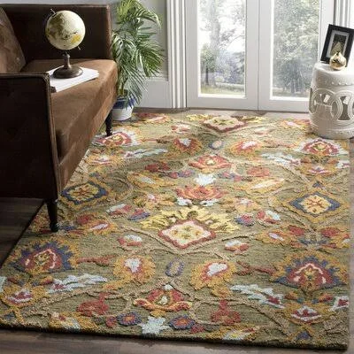 Jahiem Floral Handmade Tufted Wool Green/Tan Area Rug Bungalow Rose Rug Size: Rectangle 8&9x22 x 12&