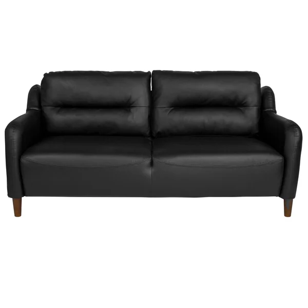 Upholstered Bustle Back Sofa in Gray Leather