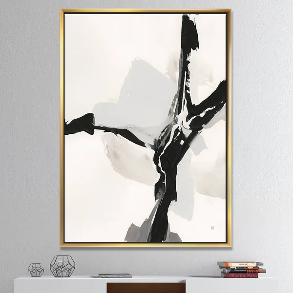 Designart Abstract Neutral III- Mid-Century Framed Canvas in White - FL30324-30-40-WH